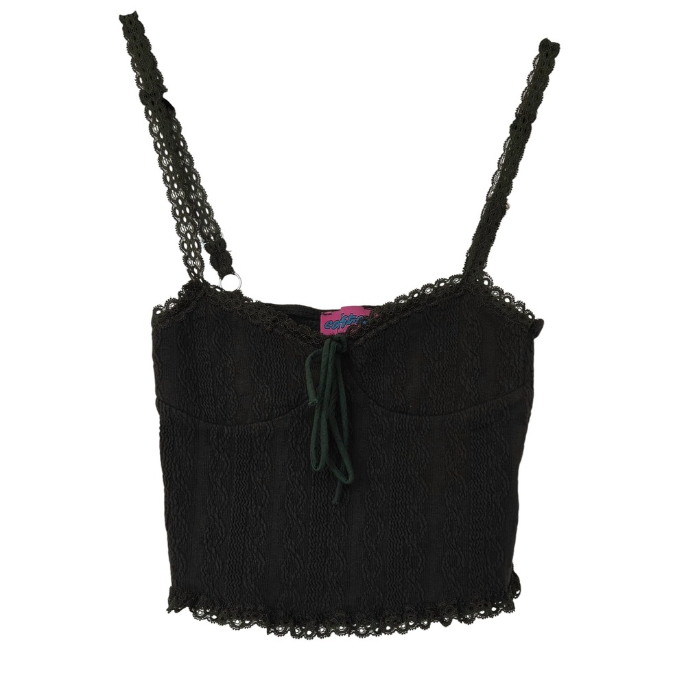 Edikted Forest Green Lace Trim Cami Corset Crop Top XS Ren Faire Cottage Fairy